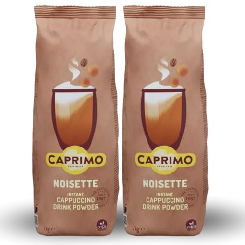 CAPRIMO | Cappuccino Aromatisé Noisette | 2x1kg de Boisson Instantanée en poudre soluble | 30% de sucre en moins