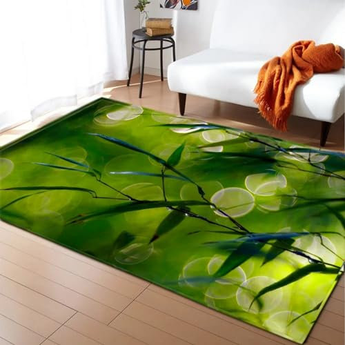3D Gedruckter Teppich Wohnzimmer Schlafzimmer Teppich Home Room rutschfeste Yoga Bodenmatte Geburtstagsgeschenk Bambuspflanze Hinterlässt Grüne Blätter 120 X 180 cm - Polyester-Soft-Touch, 4F0E3N2J7O