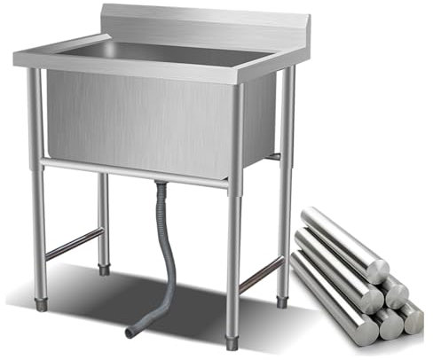 Fregadero Independiente De Acero Inoxidable, Fregadero Grande para Lavandería, Fregadero Industrial Comercial De Cocina, Fregaderos De Servicio Pesado De Un Solo Seno De 1 Compartimento, para Sótano,