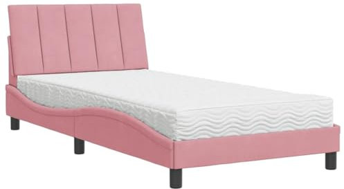 vidaXL Bett, Polsterbett mit Matratze Hanko für Schlafzimmer, Bettgestell Bettrahmen mit Lattenrost, Schlafzimmerbett Einzelbett, Rosa 100x200cm Samt