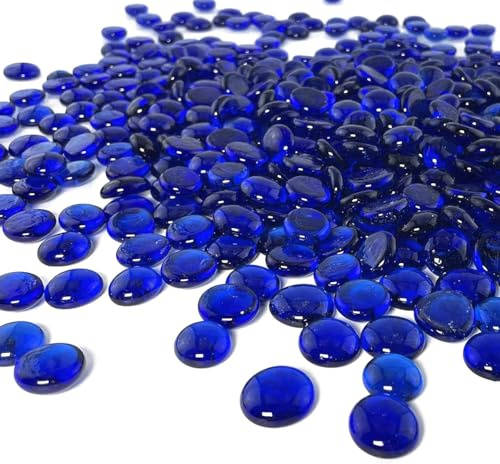 ARSUK 1LB de galets en verre plat bleu, perles pour vase de remplissage – Pierres précieuses en verre décoratives pour pierres de remplissage de vase, roches d’aquarium, loisirs créatifs, décoration
