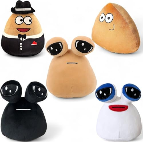 Alien Pou Plüschtier - 23cm - Kawaii Plüschtier - Pathetic Plüschtier - Squish Plüschtier - Alien Poo Plüsch - My Pet Alien Pou - Kawaii Kissen - Retro Gaming Plüsch (5 Pieces Set)