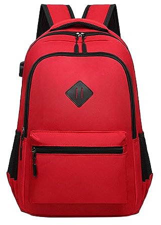 Retro Backpack Unisex School Backpack Classic Bookbag Adults And Teens Schoolbag With USB Port For High School College Work Travel Cute Big Backpack for Girls (Red, One Size)