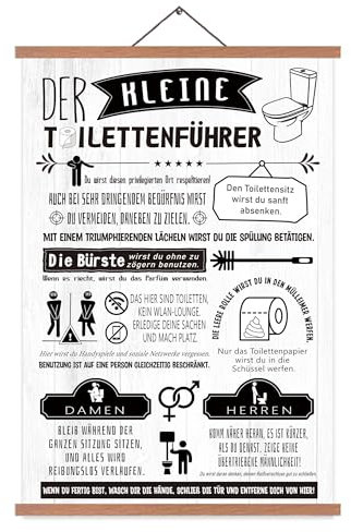 EASTJOY Poster Für Toilette, Toilettenführer, Witziges Toilettenbild, Toilettendekoration, Hängendes Poster Mit Teakholz-Posterleiste, Kreative Geschenke, DIN A2 (60 x 40 cm)
