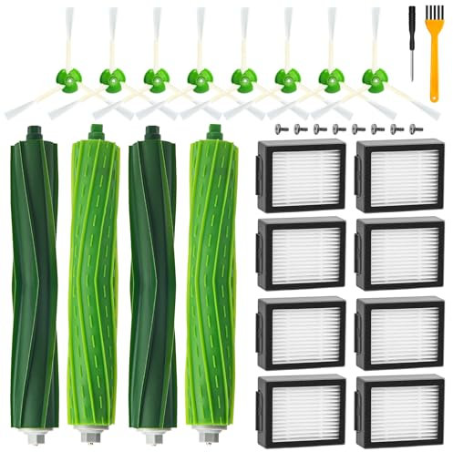 22er/set Ersatzteile Zubehör für iRobot Roomba i7 i7+ j7 j7+/Plus i3 i3+ i4 i4+ i6 i6+ i8 i8+ E5 E6 E7 Staubsauger, 4 Hauptbürste 8 Filter 8 Seitenbürsten 1 Reinigungsbürste 1 Schraubendreher