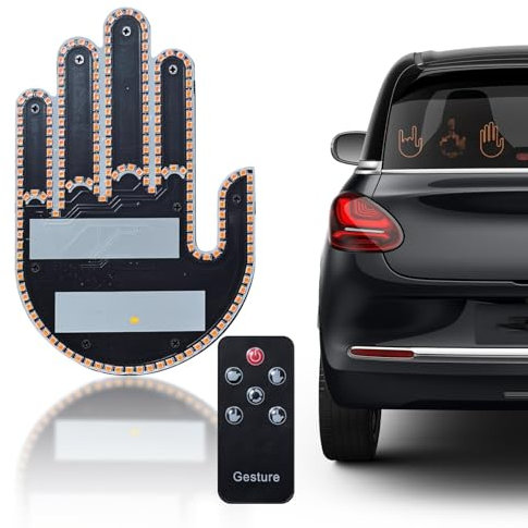 TaimeiMao LED Finger Lights for Car, LED Mittelfinger Schild für Auto, Led Hand Fingerlicht Auto Gesten Licht mit Fernbedienung, Gesture Light Wacky Funny Multi-Functional Warning Lights Rear Luggage