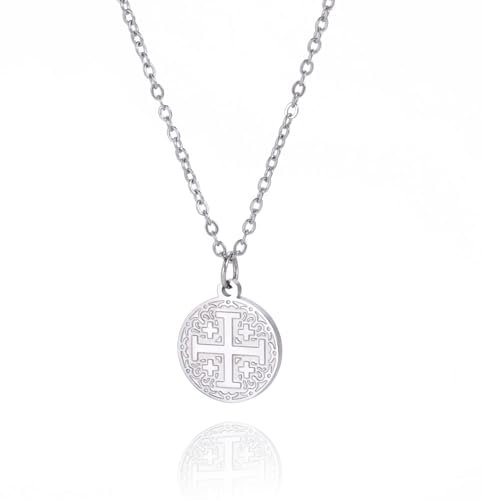 Kreuz von Jerusalem Halskette für Frauen Männer Edelstahl Gebet Christliche Ritter Kreuzritter Templer Anhänger Halskette Religiöser Schmuck, Einheitsgröße, Edelstahl, Kein Edelstein