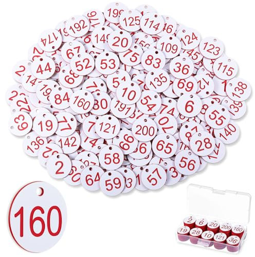 Tenare 1-200 Kunststoff Nummernschilder Nummerierte Gravierte Nummernschilder Bienenstock Etiketten ID Tags mit Loch, ohne Schlüsselringe(Weiß und Rot)
