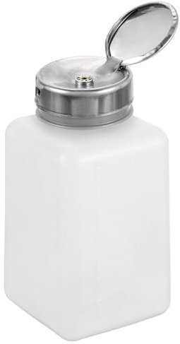 sourcing map Solvent Alcohol Dispenser 200ml(6.8oz) Nail Polish Remover Push Down Liquid Dispenser Pump Bottle with Stainless Steel Press Head for Acetone Solution, White