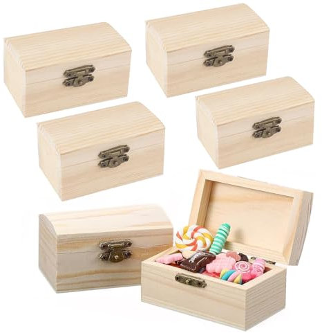 ARCPNRT Holzkiste Klein, Schatztruhe Truhe, Mini Schatztruhe aus Holz, Rechteckige Holzschatzkiste, mit Metall-Klappverschluss, Geeignet Zum Aufbewahren, 6Stück
