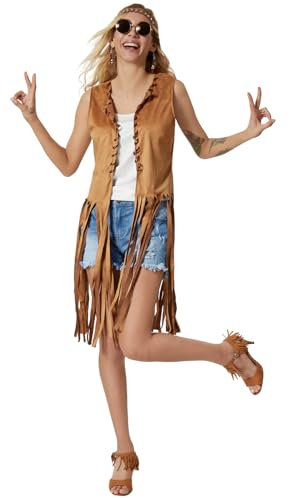 dressforfun Hippie Kostüm, Damen 60er Jahre Kostüm, 70er Mode Damen, Kostüm Hippie Frau, Hippie-Kostüm, Flower Power Kostüm, Hippie Damen, Fransenweste Damen Hippie, Kostüme Fasching Damen- XL