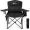 FUNDANGO Campingstuhl Faltbar 205KG Übergroßer Camping Stuhl Gepolster mit Verstellbarer Rückenlehne, Klappstuhl Camping mit Getränkehalter & Kühltasche XXL Angelstuhl Outdoor Stuhl, Schwarz/Grau