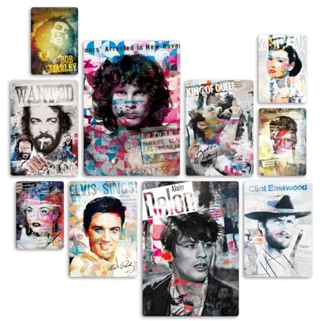 Giallobus - Ensemble de 10 peintures Multi-Panneaux - Tribute Icons 1 - Bois MDF - - 2 x 29,7x42cm - 4 x 21x29,7cm - 4 x 14,85x21cm - - Prêt à accrocher - Tableaux