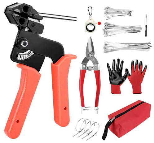 Kabelbinderzangen-Set mit 150 Kabelbindern Verstellbares Kabelbinder-Werkzeugset aus Metall zum Befestigen und von Kabelbindern Kabelbinderwerkzeug für Drahtzaunrollen, Abgasummantelung, Geflügelzaun