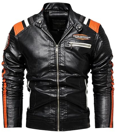 Giacca in Pelle Uomo, Elegante Vintage Giacche in Pelle Casuale Sottile Slim Fit Giubbino Primaverile Bomber Corto alla Moda Giubbotto Giubbotto Moto Estivo Giacca Antivento alla Moda, Classica, Nero