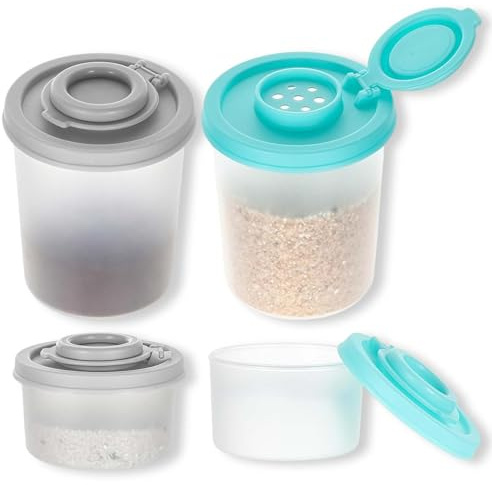 4 Stück Salzstreuer Set, Praktisch und Praktisch Mini Salzstreuer für Unterwegs, Gewürzstreuer Ideal Für Camping Picknick und Reisen (Hellgrün und Grau)