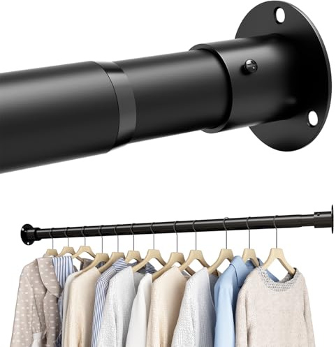 Kleiderstange Schrank Ausziehbar, Garderobenstange Wandmontage, Kleiderschrank Stange für Schrank, Kleiderschrank, Waschküchen, 85-160cm Schwarz(Durchmesser 32mm)