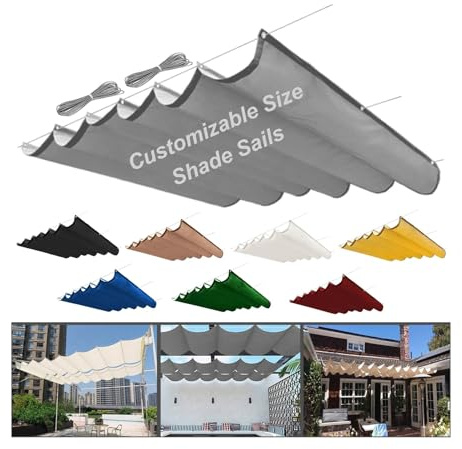 LXBAMKEA Water Proof Shade Sails, Retractable Wave Awning (W X L), Sun Protection Outdoor Canopy Rectangle Pergola Awning With Mounting Kit For Patio Garden Backyard Gazebo