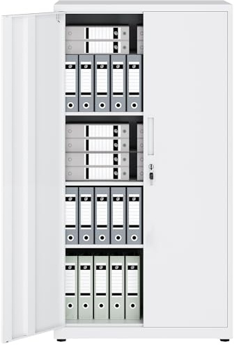 LAND·VOI Steel Storage Cabinet, 4-Tier Lockable Cabinet with Adjustable Shelves, Double-Door Cupboard Storage, For Home, Office Storage, 40×80×151.5cm, Tall Cabinet, White