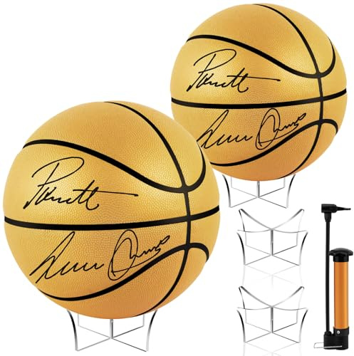 Hiboom Autogramm-Basketball mit Acryl-Ballständer, 2 Paneele, blanko, Signatur, offizielles Geschenk für High School, College, Trainer, Geschenk, Gold, Größe 7, 2 Stück