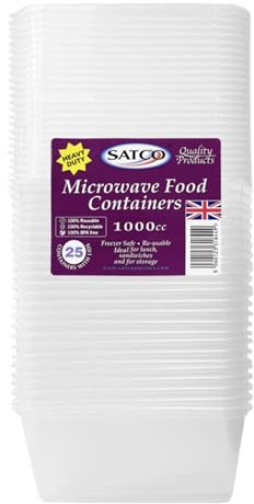 25 x 1000ml Plastic Microwave & Freezer Safe Food Containers with Lids - BPA-Free, Reusable, Takeaway Meal Prep Containers - Catering Grade Food Storage Boxes for Home & Business