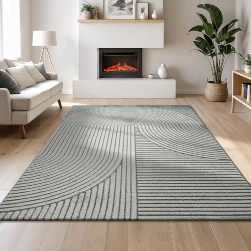Mia´s Teppiche Atlas moderner Wohnzimmer Teppich Kurzflor mit Hoch-Tief-Effekt, 3D Struktur, hoher Florqualität – perfekt für Schlaf- & Wohnbereiche, Grau, 120 x 170 cm