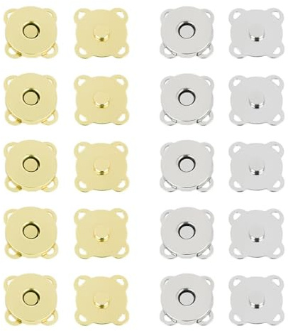 VELSIN 10 Paar Magnetknöpfe - Gold und Silber 14mm Magnetische Knöpfe Druckknöpfe zum Annähen Magnetknopf für Taschen, Kleidung und DIY Nähen Handwerk