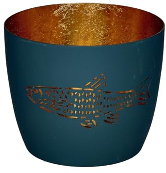 Giftcompany Madras Windlicht M Fisch Powder Blue/Gold 8,5cm