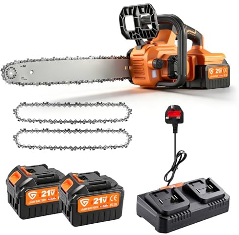 42V 16-Inch Cordless Chainsaw with 2X 4.5Ah Battery & Dual Fast Charger, Brushless Electric Chain Saw, Tool-Free Tensioning, Auto Oiling, Chain Brake, for Tree Wood Cutting Yard Work