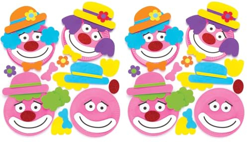 Baker Ross Teller-Bastelsets „Clowns“ (4 Stück) – für Kinder mit Papierteller und selbstklebenden Moosgummiteilen, Sortiert (Packung mit 2)