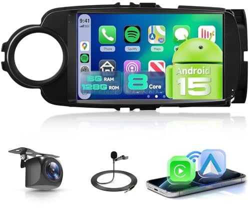 【8 Kern 6+128G】 Carplay Bildschirm für Toyota Yaris 2012-2017 Autoradio Android 9 Zoll Touchscreen mit Android Auto/Navi/WiFi/GPS/RDS/FM/Bluetooth/USB/DSP+Rückfahrkamera für Toyota Yaris