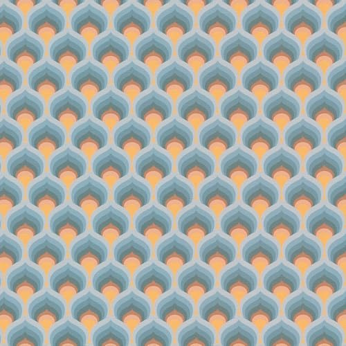 Profhome Retro Tapete 395383-GU heißgeprägte Vliestapete türkis orange-braun ocker-gelb hell-blau 0,53 m x 8,50 m = 4,50 m2