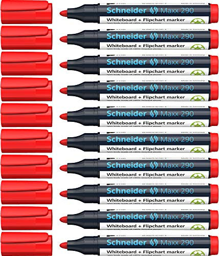 Schneider Maxx 290 Marker (Für Whiteboards und Flipcharts, Strichstärke: 2-3 mm) 10er Packung rot