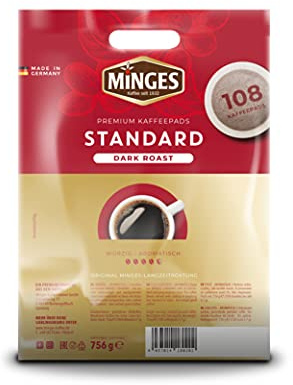 Minges Café Crème Dark Roast Megabeutel, 6 x 18 Kaffeepads (100 + 8 gratis), Aroma-Softpack, 756 g