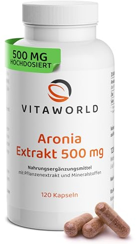 Aronia Extrakt Kapseln - Aronia Extrakt hochdosiert 500 mg + Zink & Selen (120 vegane Kapseln) - standardisiert auf Proanthocyanidine - Zink unterstützt antioxidativen Zellschutz - mit OPC - vitaworld