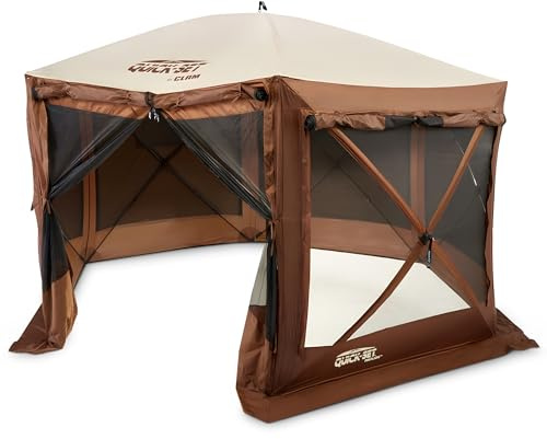 CLAM Quick-Set Pop Up Screen Tent, Pavilion, 12.5 ft, Instant Setup Brown Large Outdoor Gazebo Canopy Shelter, Spacious 8-Person Bug-Free Tent for Parties, Backyard, Camping, Events - Brown