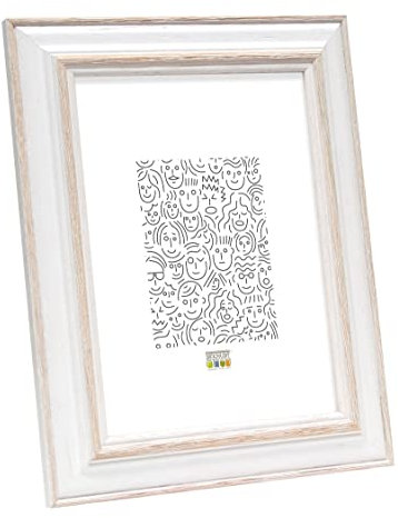 Deknudt Frames - Cadre photo en bois pour photo 18x24cm - blanc avec biseau bois clair - pour accrocher ou poser - pour affiches ou posters - S221H1 18x24