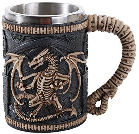 Pacific Giftware Gothic Skeleton Dragon Skull Tankard Beer Stein 16 oz Stainless Steel Insert