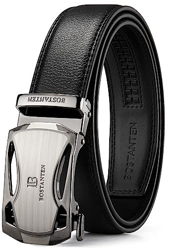 BOSTANTEN Ledergürtel Herren/Junge Schnalle Büffel Leder Gürtel Automatik Jeans Belt Schwarz, Länge 105CM.Geeignet für 28-30 Taille., 1-schwarz