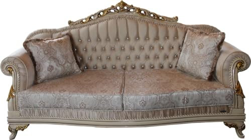 Casa Padrino Luxury Baroque Sofa Black/White/Gold 210 cm - Bench Furniture - Luxury Hotel Collection