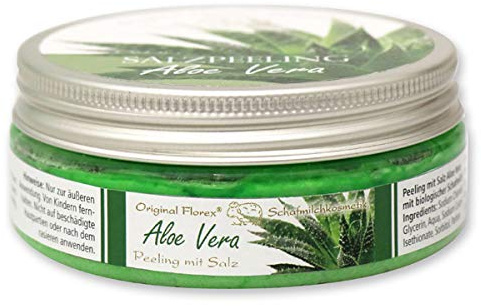 Florex Körper Salz Peeling Aloe Vera mit biologischer Schafmilch Seidenweiche Haut Reinigung Pflege 200 ml