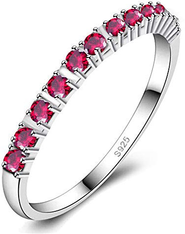 Uloveido Silber Farbe Rundschliff CZ Simulierter Diamant Stapelbarer Ring Rhodiniert Eternity Bands für Frauen J029 (Pink, Größe 8)