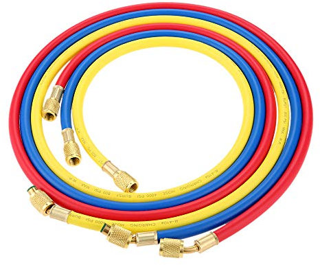 gohantee 3 color 60 pulgadas r410a ac kit de manguera de carga con sae 4000-800 psi adaptador de manguera para hvac aire acondicionado r134a r12 r22 refrigerante manguera de carga