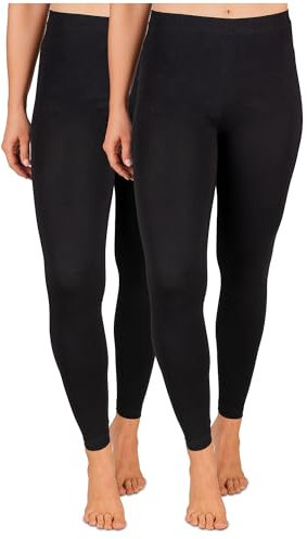 SES blickdichte Leggings Damen Baumwolle 2er Pack 32-34 schwarz - Baumwoll Leggings Damen lang mit Perfekter Passform & Komfort für vielfältige Looks