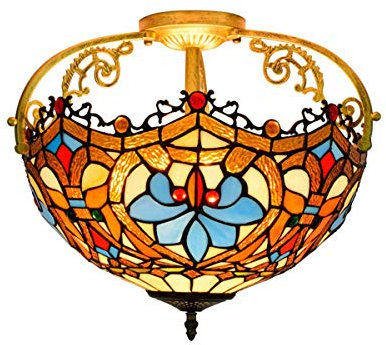GDLight 40 cm Vintage Tiffany Stil Deckenleuchten Barock Design Handgemachte Glasmalerei Deckenleuchte Leuchte für Schlafzimmer Wohnzimmer, E27,E