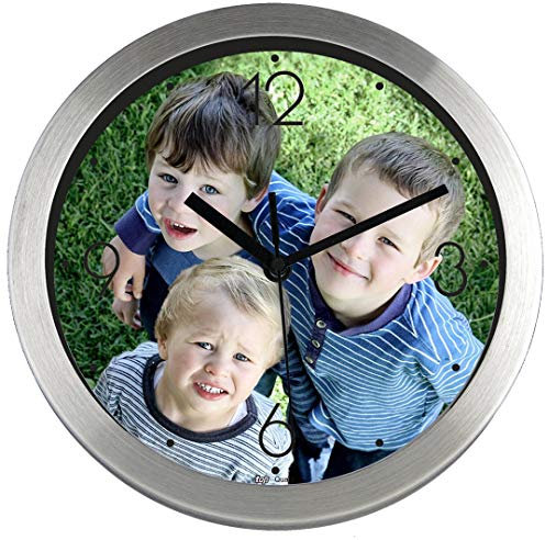 PROMO SHOP Gran Reloj de Pared Personalizado (con Logo, Foto o Imagen) · Carcasa de Aluminio Cepillado (Esfera B) · Mecanismo Silencioso · Reloj Cocina Pared con 4 Números · Incluye Caja Regalo