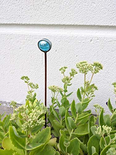 Zen Man Gartenstecker Garten Glaskugel Glasdeko Beetstecker Gartenfigure Rost Handarbeit Blau D=2,5cm H52,5cm