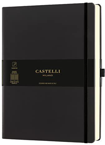 Castelli Milano AQUARELA Black Sepia Notebook 19 x 25 cm kariert Hardcover Farbe Schwarz 192 Seiten