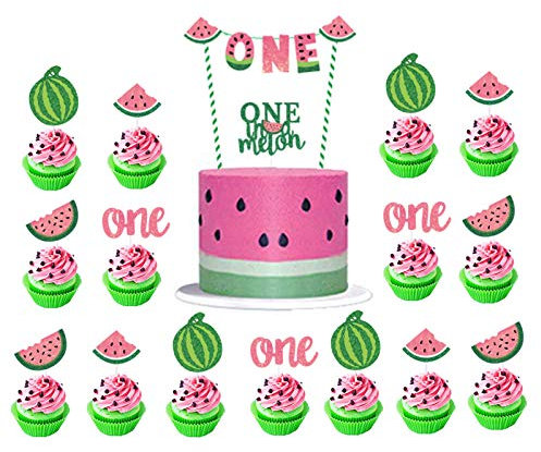 CZolden Watermelon Cake Toppers Kits One in a Melon Cupcake Topper Baby Shower 1st Birthday Supplies Watermelon Birthday Party Supplies