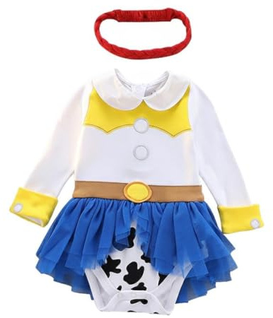 Lito Angels Deguisement Robe Cowgirl avec Bandeau pour Bebe Fille, Anniversaire Fete Carnaval Costume Barboteuse Body Ete, Taille 6-9 mois (étiquette en tissu 70)